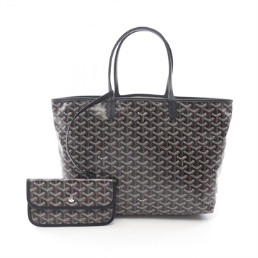 GOYARD Saint Louis PM Tote Bag PVC coated canvas leather Black Brown Used Women
