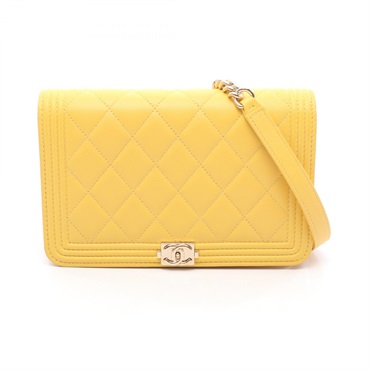 CHANEL Boy Chanel Wallet on chain Shoulder Bag AP1117 leather Yellow Used GHW
