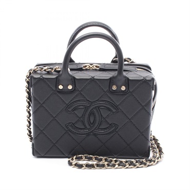 CHANEL Small Vanity Case Matelasse chain Shoulder Bag AS3344 leather Black Used
