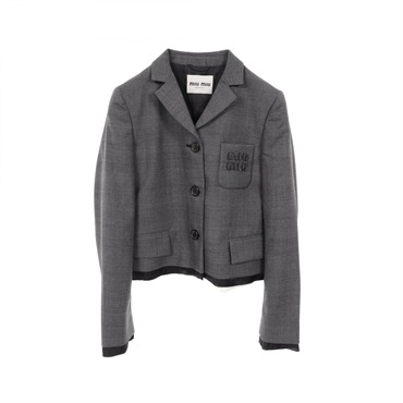 Miu Miu Prince of Wales Check Tailored Jacket MH1783 wool Gray #36 Used Women