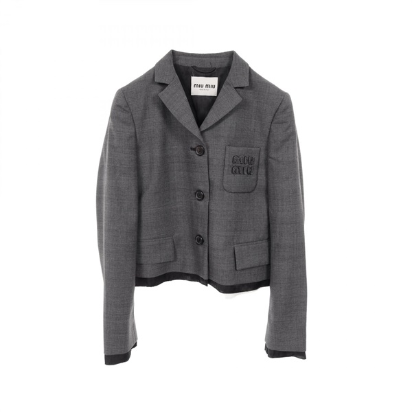 Miu Miu Prince of Wales Check Tailored Jacket MH1783 wool Gray #36 Used Women