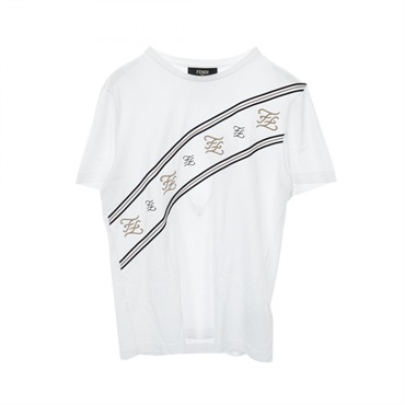 FENDI FF calligraphy logo T-shirt FAF532 AAYA cotton White Used mens #L