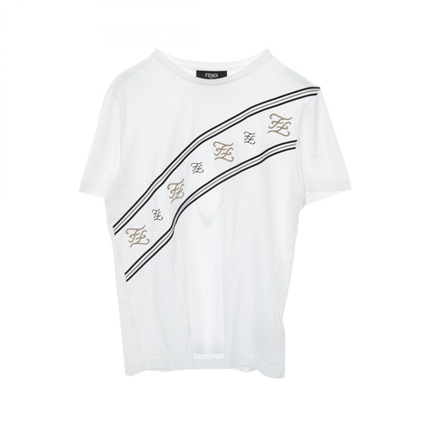 FENDI FF calligraphy logo T-shirt FAF532 AAYA cotton White Used mens #L