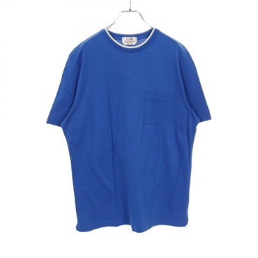 HERMES H embroidered pocket T-shirt cotton Blue Used mens #L