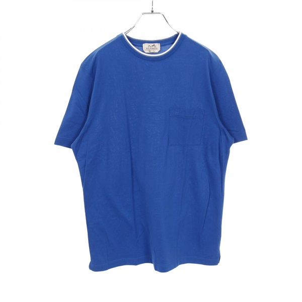 HERMES H embroidered pocket T-shirt cotton Blue Used mens #L