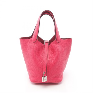 HERMES Picotin Lock PM Handbag Clemence leather Pink Rose extreme Used A SHW