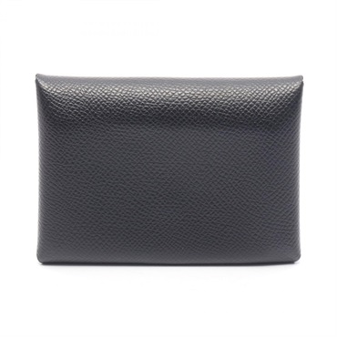 HERMES Calvi duo coin purse wallet Epsom leather Black Used Women W SHW