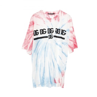 DOLCE & GABBANA DG logo T-shirt tops cotton White Blue Pink Used mens #44