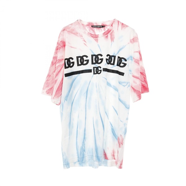 DOLCE & GABBANA DG logo T-shirt tops cotton White Blue Pink Used mens #44