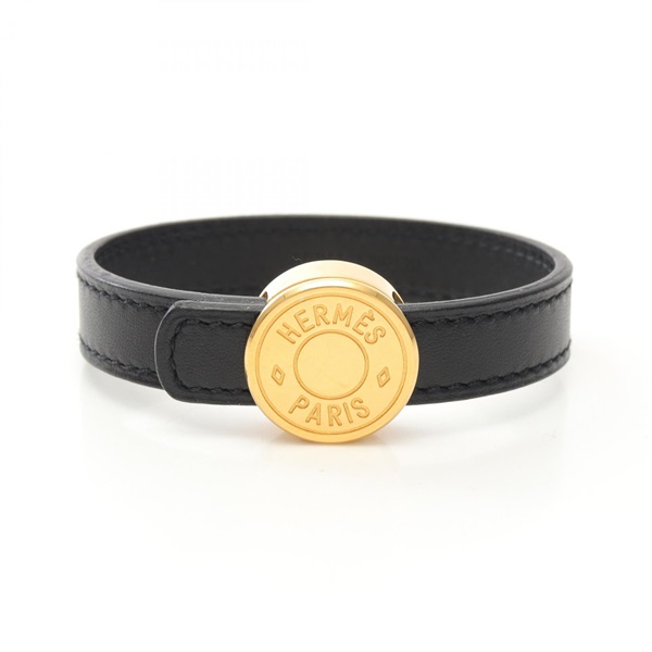 HERMES Sellier looping Bracelet leather Black Orange Used Women GHW