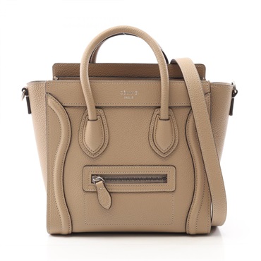 CELINE Luggage Nano Shopper Handbag 168243DRU leather Beige Used Women