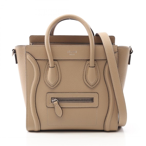 CELINE Luggage Nano Shopper Handbag 168243DRU leather Beige Used Women
