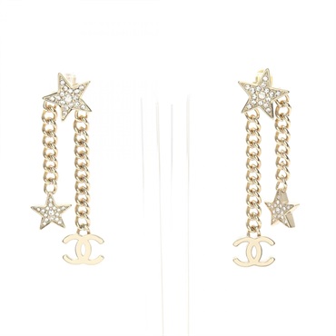 CHANEL COCO Mark Star Pierced earrings Gold Plated Rhinestone Used women CC