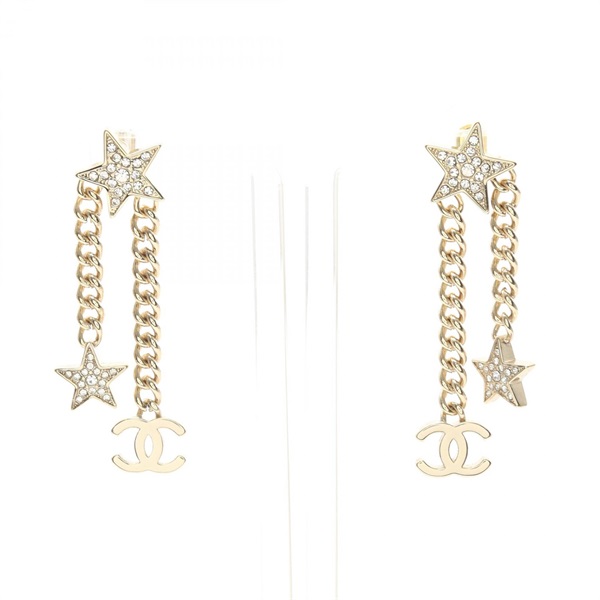 CHANEL COCO Mark Star Pierced earrings Gold Plated Rhinestone Used women CC