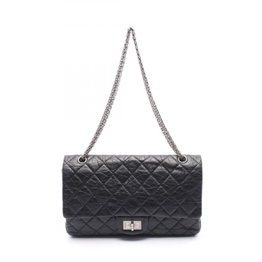 CHANEL 2.55 Matelasse Maxi W Flap Shoulder Bag A37590 Calfskin Black Used SHW CC