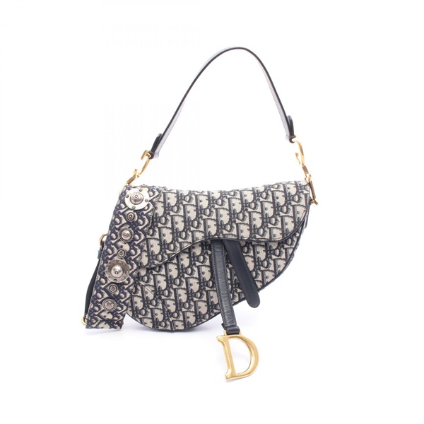 Dior Saddle bag Oblique jacquard Hand shoulder bag canvas leather Navy Gray Used