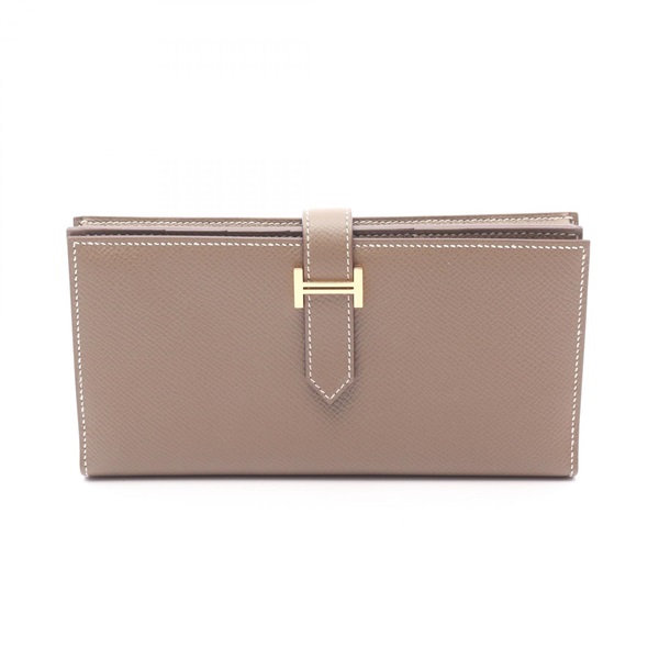 HERMES Bearn Soufflet Bifold purse Epsom leather Etoupe Grey Used Women C GHW