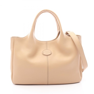 TOD'S ALH SHOPPING PICCOLA Shoulder Handbag leather Beige Used Women