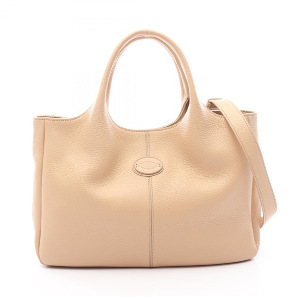TOD'S ALH SHOPPING PICCOLA Shoulder Handbag leather Beige Used Women