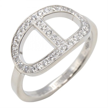 HERMES Chaine dancre Contour MM Ring Diamond 18KWG White Gold Used Us size 5 #50