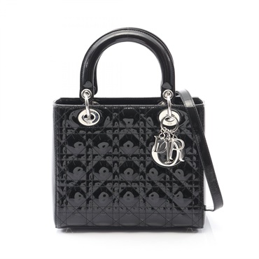 Christian Dior LADY DIOR 2Way Shoulder Handbag Patent leather Black Used CD