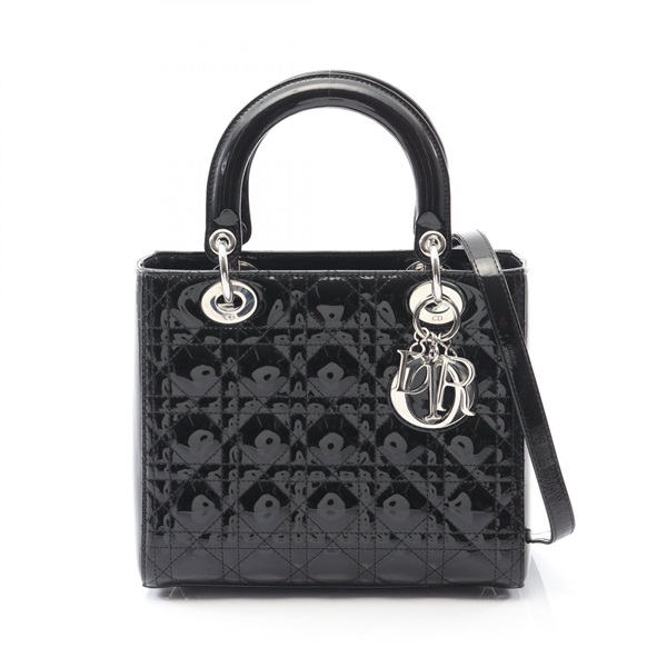 Christian Dior LADY DIOR 2Way Shoulder Handbag Patent leather Black Used CD