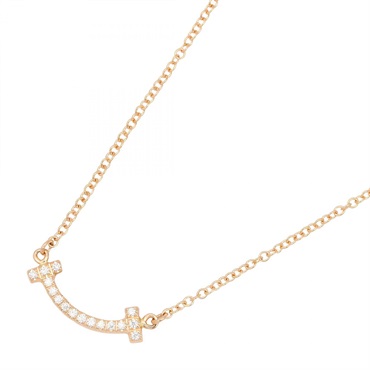 TIFFANY＆CO T Smile Mini Diamond Necklace pendant 18KPG Rose Gold used