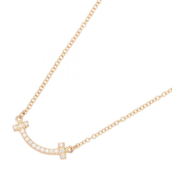 TIFFANY＆CO T Smile Mini Diamond Necklace pendant 18KPG Rose Gold used