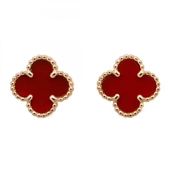 Van Cleef & Arpels Sweet Alhambra Carnelian Pierced Earrings 18KRG Bordeaux Used