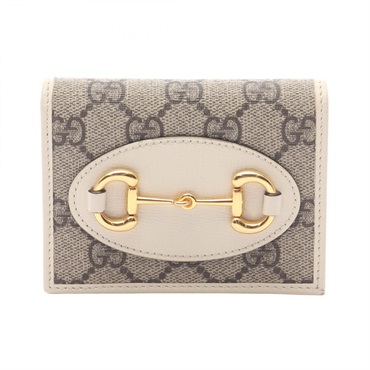 GUCCI Horsebit 1955 GG Supreme Bi-fold compact wallet purse 621887 leather Beige