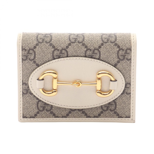 GUCCI Horsebit 1955 GG Supreme Bi-fold compact wallet purse 621887 leather Beige
