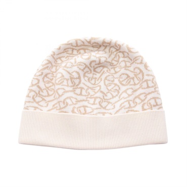 HERMES Julia Naoussa Chaine dancre Knit cap silk cashmere White Beige Used #L