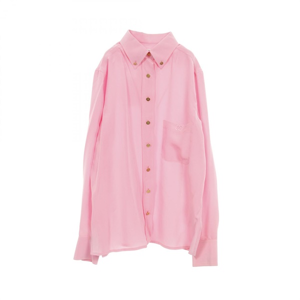 CHANEL COCO Mark button Long sleeve shirt Tops silk Pink Used Women size 38
