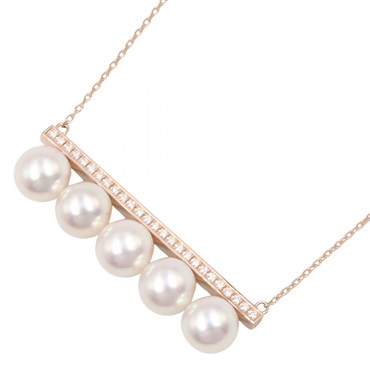 TASAKI Balance Signature Diamond Pave Necklace 18KRG Pink Rose Gold Pearl Used