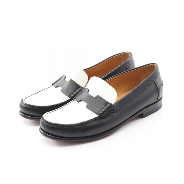 HERMES Kennedy loafers shoes H231171Z04350 leather Black White Used #35 1/2