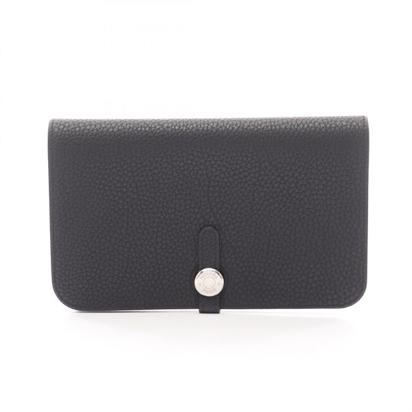 HERMES Dogon GM Bifold purse wallet K Togo leather Black Used SHW Women