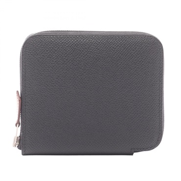 HERMES Azap compact silk in Around wallet purse Epsom leather Black SHW Used B