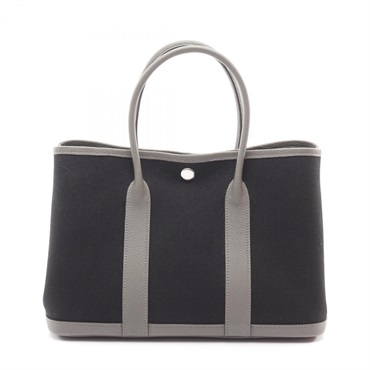 HERMES Garden party TPM Tote Hanbbag Toile Military Negonda Black Gray SHW W