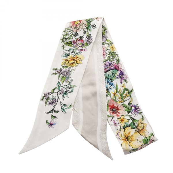 Christian Dior D-Floral Mitzah Scarf 24FCO106I606 silk White Beige Multi Used CD