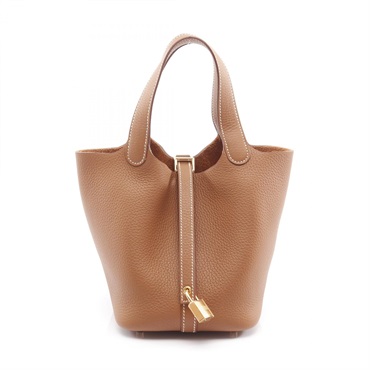 HERMES Picotin Lock PM Tote Handbag bucket Clemence leather Brown Gold GHW K