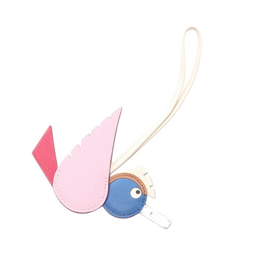 HERMES Birdie charm Epsom Swift leather Chevre Pink Blue White Used SHW B Women