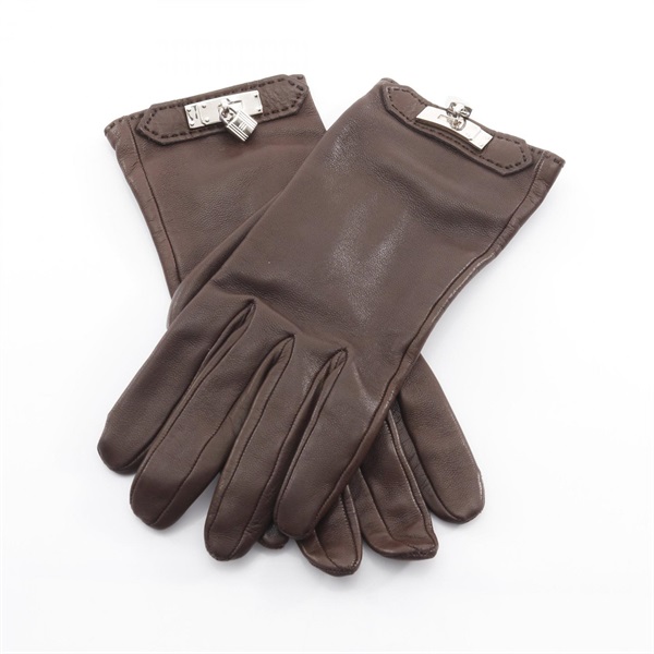 HERMES Kelly gloves gants 21.5cm Lambskin leather Brown Used Women