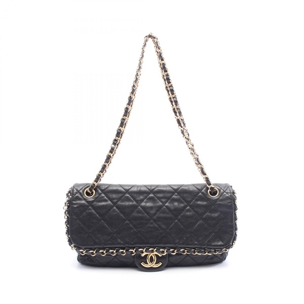 CHANEL Chain Me Matelasse Chain Shoulder Bag Lambskin Black GHW Used Women CC