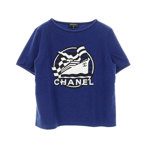 CHANEL LA PAUSA Cruise Collection T-shirt tops cotton Blue Black Used Women #42