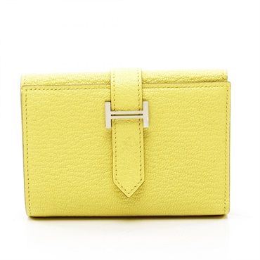 HERMES Bearn combine Tri-fold compact purse wallet W Chevre leather Lime SHW