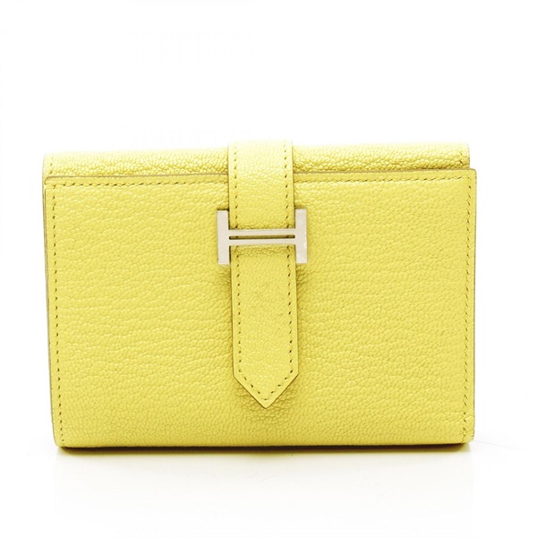 HERMES Bearn combine Tri-fold compact purse wallet W Chevre leather Lime SHW
