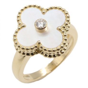 Van Cleef & Arpels Vintage Alhambra 1PD Mother of Pearl Ring 18KYG #49 Size 4.75