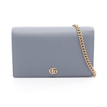 GUCCI GG Marmont Chain Shoulder Bag 497985 leather Blue Beige Used Women GHW