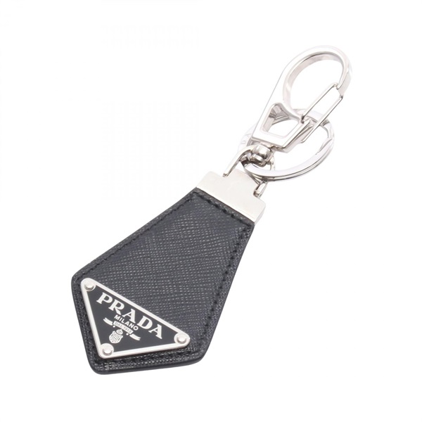 PRADA Triangle Logo Key Ring 2PP041 Saffiano leather Black Used mens