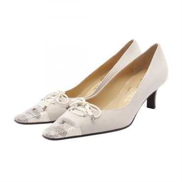 CHANEL COCO Mark pumps A20976 Suede leather Gray Beige Brown #35.5 Used Women